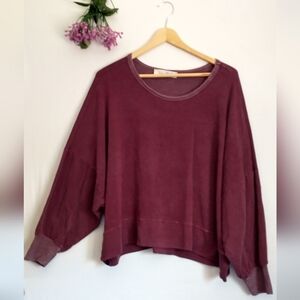 Anthropologie Lela Sky Small Oversized Soft Stretch Sweatshirt Burgundy